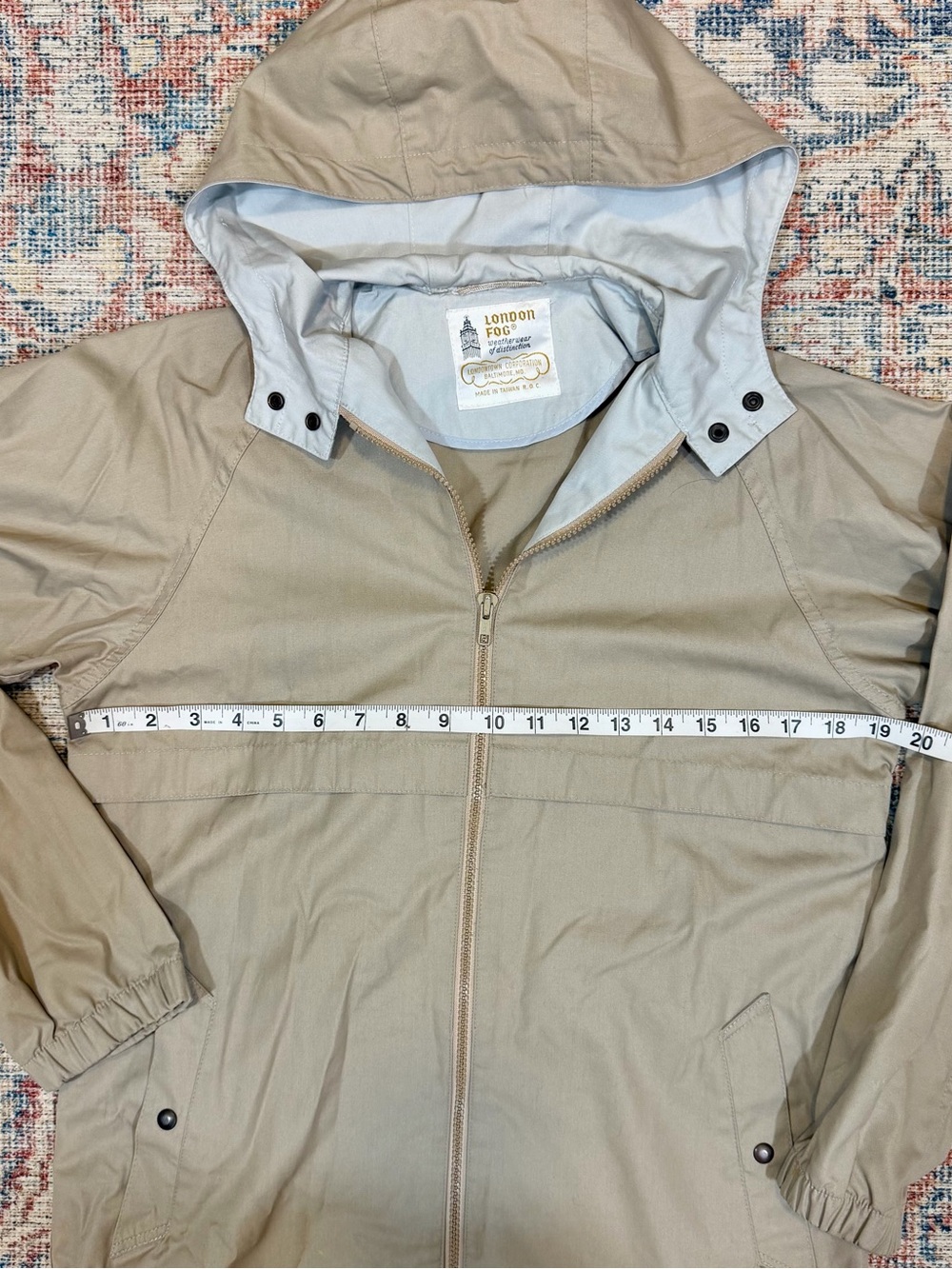 VTG London Fog Rain Jacket Tan Trench Coat Preppy Luxury Hooded Mid-Length 7/8 S - Picture 10 of 11
